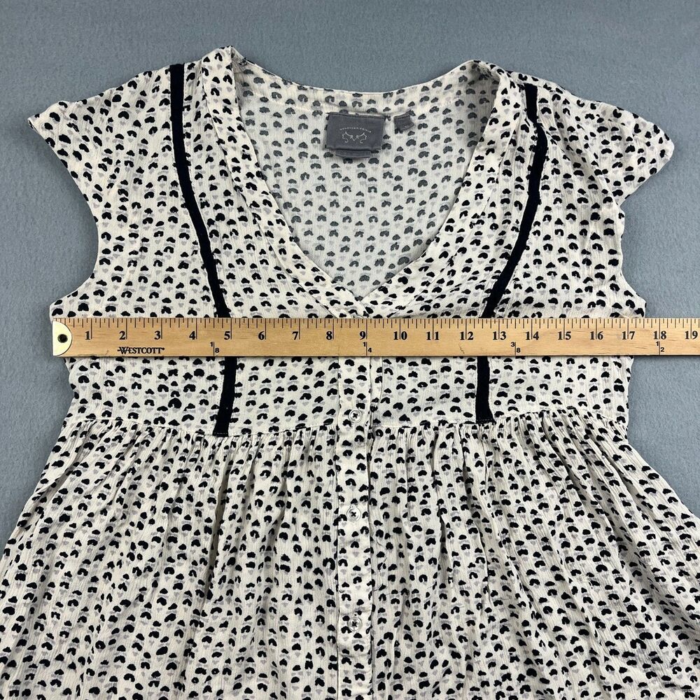 Vanessa Virginia Anthropologie Cap Sleeve Cream Top With Black Print Women's XS - Picture 4 of 7